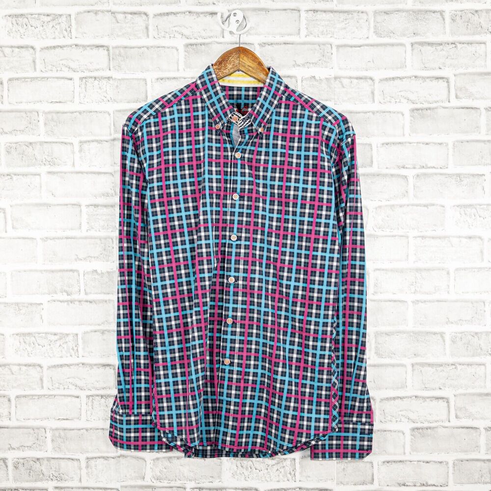 Robert Graham Men's Button up Shirt Blue purple Check Cotton Medium